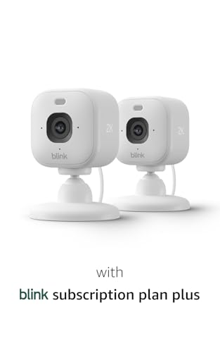 Blink Mini 2K+ (newest model) – Plug-in Home & Pet Indoor Security Camera with 2K video resolution, night vision, enhanced audio, motion detection – 2 cameras (Black)