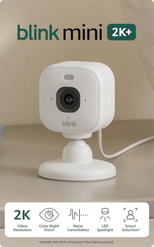 Blink Mini 2K+ (newest model) – Plug-in Home & Pet Indoor Security Camera with 2K video resolution, night vision, enhanced audio, motion detection – 2 cameras (Black)