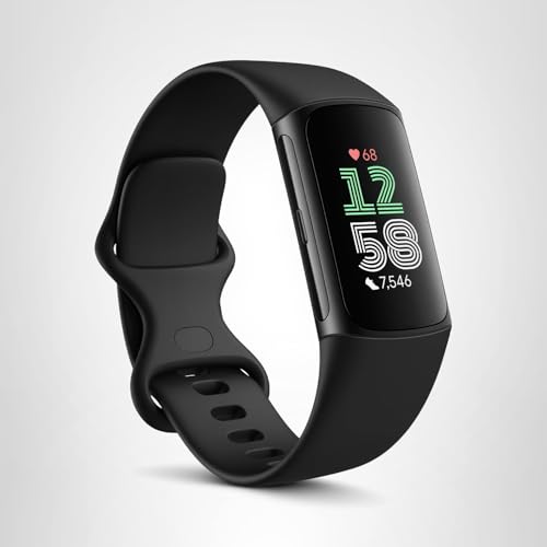 Fitbit Charge 6 Fitness Tracker with Google apps, Heart Rate on Exercise Equipment, 6-Months Premium Membership Included, GPS, Health Tools and More, Obsidian/Black, One Size (S & L Bands Included)