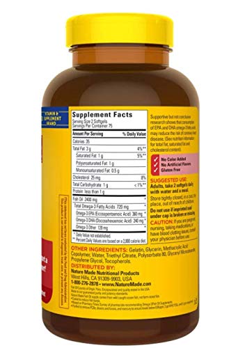 Nature Made Fish Oil Omega 3 Supplements, 1200 mg Softgels, Omega 3 Fish Oil for Healthy Heart Support, 230 Softgels, 115 Day Supply