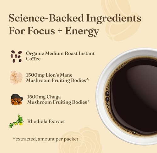 Four Sigmatic Original Mushroom Coffee | High Dose Lion's Mane, Chaga, Turkey Tail, Cordyceps and Reishi | Energy, Focus & Immune Support | 30 Servings