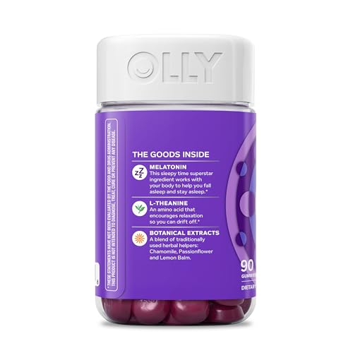 OLLY Restful Sleep Gummy Supplement with Melatonin & L-Theanine Chamomile, Blackberry Zen, 50 Gummies (25 Day Supply) Supports a Healthy Sleep Cycle* (Packaging May Vary)