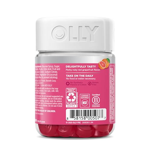 OLLY Undeniable Beauty Gummy, For Hair, Skin, Nails, Biotin, Vitamin C, Keratin, Chewable Supplement, Grapefruit, 30 Day Supply - 60 Count