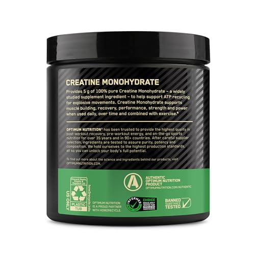 Optimum Nutrition Micronized Creatine Monohydrate Powder, Unflavored, 120 Servings, 600 Grams (Packaging May Vary)
