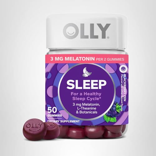 OLLY Restful Sleep Gummy Supplement with Melatonin & L-Theanine Chamomile, Blackberry Zen, 50 Gummies (25 Day Supply) Supports a Healthy Sleep Cycle* (Packaging May Vary)
