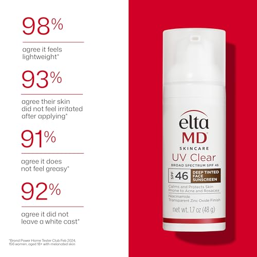 EltaMD UV Clear Tinted Face Sunscreen SPF 46, Oil Free Sunscreen for Sensitive Skin with Zinc Oxide, Dermatologist Recommended