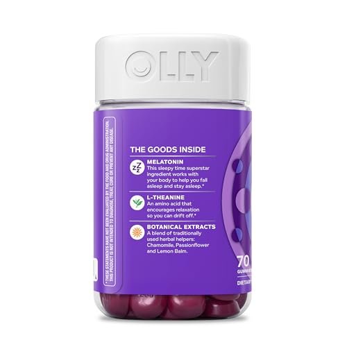 OLLY Restful Sleep Gummy Supplement with Melatonin & L-Theanine Chamomile, Blackberry Zen, 50 Gummies (25 Day Supply) Supports a Healthy Sleep Cycle* (Packaging May Vary)