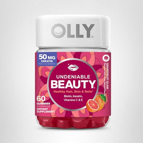 OLLY Undeniable Beauty Gummy, For Hair, Skin, Nails, Biotin, Vitamin C, Keratin, Chewable Supplement, Grapefruit, 30 Day Supply - 60 Count