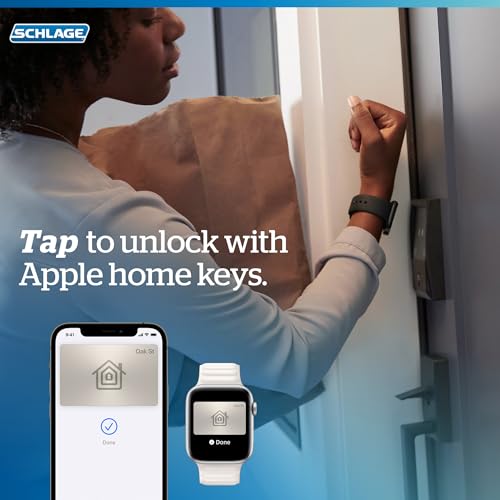 Schlage Encode Plus Smart Wi-Fi Lock for Front Door, Keyless Entry Deadbolt, Unlock with Apple Watch, Built-in WiFi and App Control, Easy Install, Alexa & Apple HomeKit Compatible, Satin Nickel