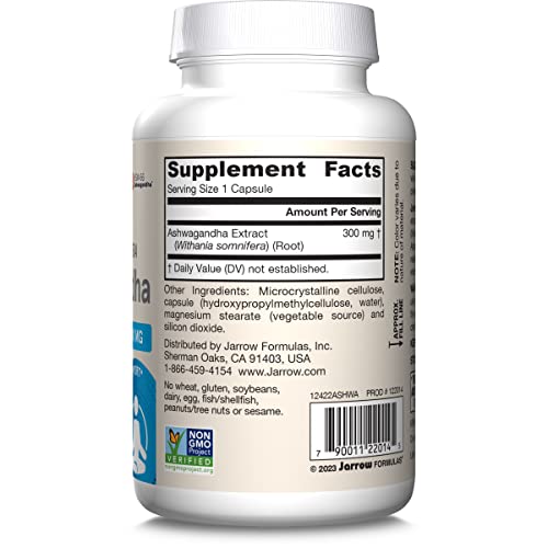 Jarrow Formulas Ashwagandha Capsules, 300 mg Supplement Supports Normalized Resistance to Mental and Physical Stress, 120 Veggie Capsules, 60 Day Supply
