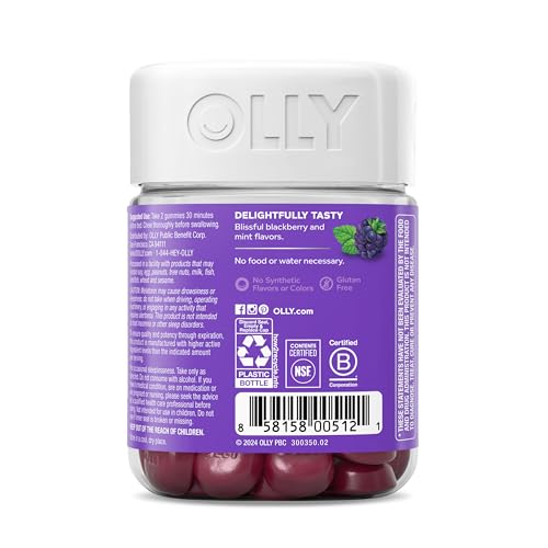 OLLY Restful Sleep Gummy Supplement with Melatonin & L-Theanine Chamomile, Blackberry Zen, 50 Gummies (25 Day Supply) Supports a Healthy Sleep Cycle* (Packaging May Vary)