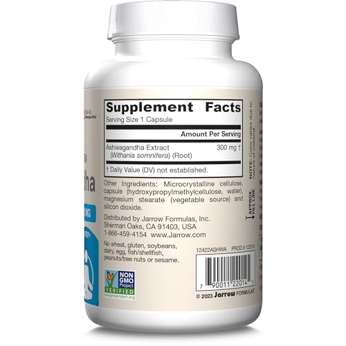Jarrow Formulas Ashwagandha Capsules, 300 mg Supplement Supports Normalized Resistance to Mental and Physical Stress, 120 Veggie Capsules, 60 Day Supply