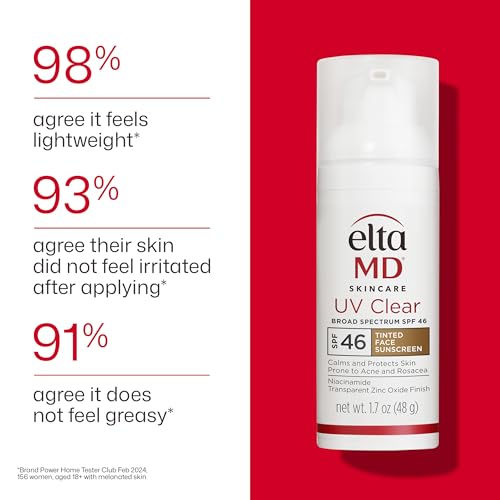 EltaMD UV Clear Tinted Face Sunscreen SPF 46, Oil Free Sunscreen for Sensitive Skin with Zinc Oxide, Dermatologist Recommended