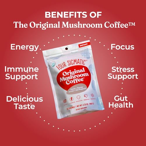 Four Sigmatic Original Mushroom Coffee | High Dose Lion's Mane, Chaga, Turkey Tail, Cordyceps and Reishi | Energy, Focus & Immune Support | 30 Servings