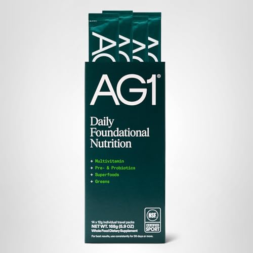 AG1 Multivitamin for Men & Women, Greens Powder Supplement, Probiotic, Gluten Free, Vegan, Keto | 75 Vitamins | Improve Gut Health | (Athletic Greens) Travel Packs 30ct, No Shaker, Classic Formula