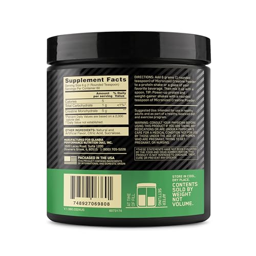 Optimum Nutrition Micronized Creatine Monohydrate Powder, Unflavored, 120 Servings, 600 Grams (Packaging May Vary)
