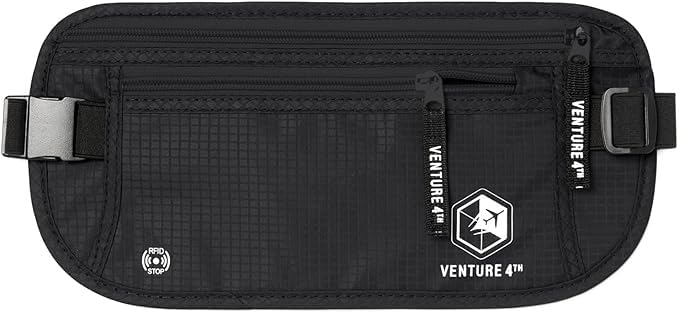 VENTURE 4TH Money Belt for Travel – Hidden Under-Clothes RFID Blocking Passport Holder & Slim Travel Wallet Pouch for Men & Women to Protect Cash, Cards & Documents (Gray)