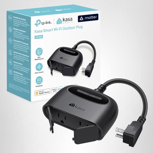 Kasa Outdoor Smart Plug, Smart Home Wi-Fi Outlet with 2 Sockets, IP64 Weather Resistance, Compatible with Alexa, Google Home & IFTTT, No Hub Required, ETL Certified(EP40), Black