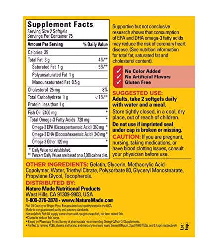 Nature Made Fish Oil Omega 3 Supplements, 1200 mg Softgels, Omega 3 Fish Oil for Healthy Heart Support, 230 Softgels, 115 Day Supply