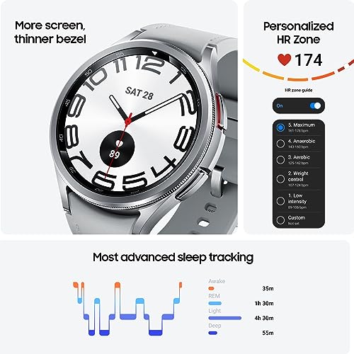 Samsung Galaxy Watch 6 Classic 43mm Bluetooth Smartwatch, Rotating Bezel, Fitness Tracker, Personalized HR Zones, Advanced Sleep Coaching, Heart Monitor, BIA Sensor, Health Insights, US Version, Black