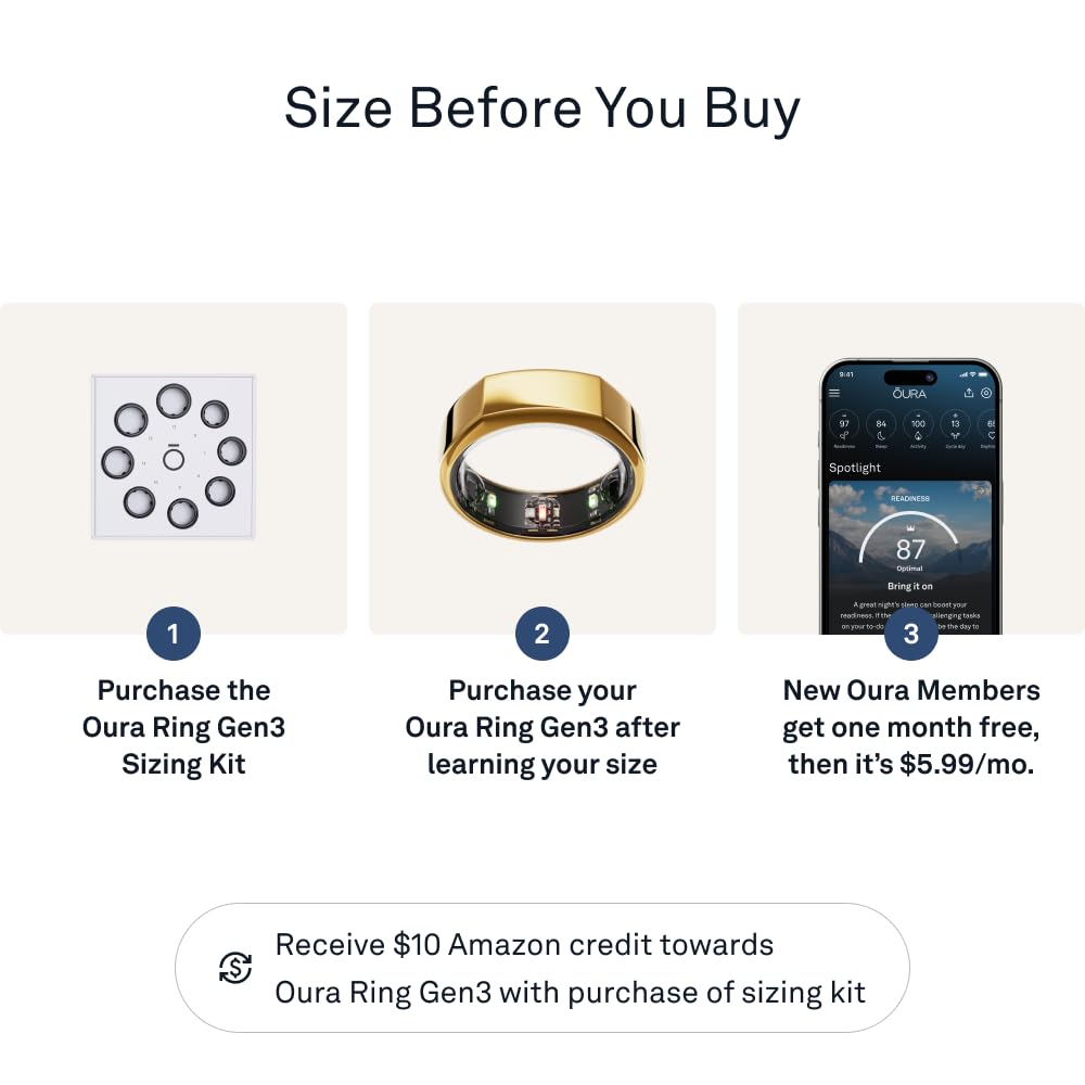 Oura Ring Gen3 Horizon - Black - Size 10 - Smart Ring - Size First with Oura Ring Gen3 Sizing Kit - Sleep Tracking Wearable - Heart Rate - Fitness Tracker - 5-7 Days Battery Life