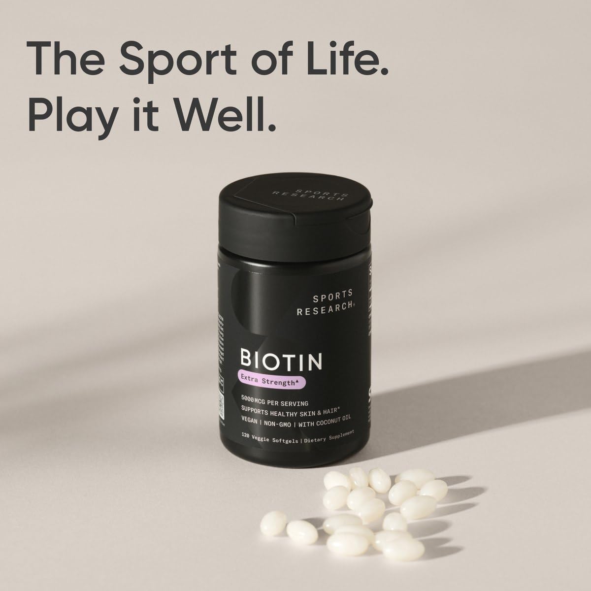 Sports Research® Biotin 10,000mcg with Organic Coconut Oil - Biotin (Vitamin B7) for Healthy Skin and Hair Support* - for Women and Men - Vegan, Non-GMO, Gluten & Soy-Free - 120 Veggie Softgels