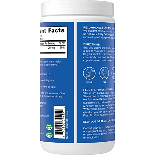 Natural Vitality Calm, Magnesium Citrate Supplement, Anti-Stress Drink Mix Powder, Gluten Free, Vegan, & Non-GMO, Orange, 16 oz