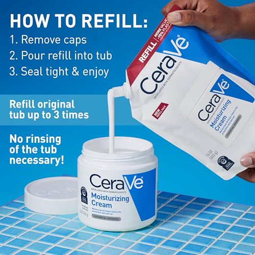 CeraVe Moisturizing Cream, Body and Face Moisturizer for Dry Skin, Body Cream with Hyaluronic Acid and Ceramides, Daily Moisturizer, Oil-Free, Fragrance Free, Non-Comedogenic, 19 Ounce