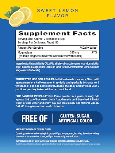 Natural Vitality Calm, Magnesium Citrate Supplement, Anti-Stress Drink Mix Powder, Gluten Free, Vegan, & Non-GMO, Orange, 16 oz