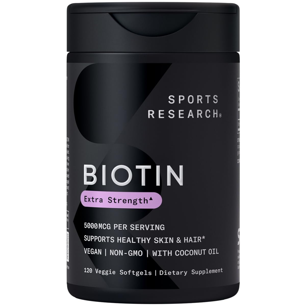 Sports Research® Biotin 10,000mcg with Organic Coconut Oil - Biotin (Vitamin B7) for Healthy Skin and Hair Support* - for Women and Men - Vegan, Non-GMO, Gluten & Soy-Free - 120 Veggie Softgels