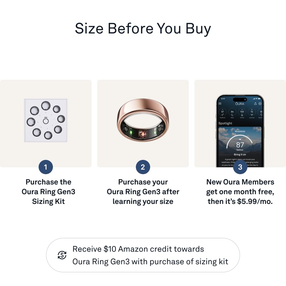 Oura Ring Gen3 Horizon - Black - Size 10 - Smart Ring - Size First with Oura Ring Gen3 Sizing Kit - Sleep Tracking Wearable - Heart Rate - Fitness Tracker - 5-7 Days Battery Life