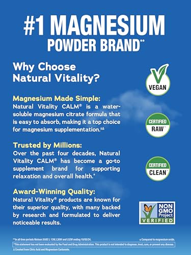 Natural Vitality Calm, Magnesium Citrate Supplement, Anti-Stress Drink Mix Powder, Gluten Free, Vegan, & Non-GMO, Orange, 16 oz