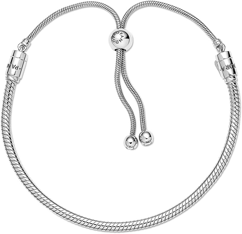 PANDORA Moments Snake Chain Slider Bracelet - Charm Bracelet for Women - Sterling Silver with Clear Cubic Zirconia - 11"