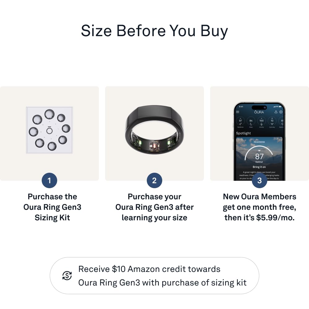 Oura Ring Gen3 Horizon - Black - Size 10 - Smart Ring - Size First with Oura Ring Gen3 Sizing Kit - Sleep Tracking Wearable - Heart Rate - Fitness Tracker - 5-7 Days Battery Life