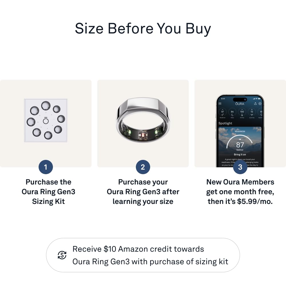 Oura Ring Gen3 Horizon - Black - Size 10 - Smart Ring - Size First with Oura Ring Gen3 Sizing Kit - Sleep Tracking Wearable - Heart Rate - Fitness Tracker - 5-7 Days Battery Life