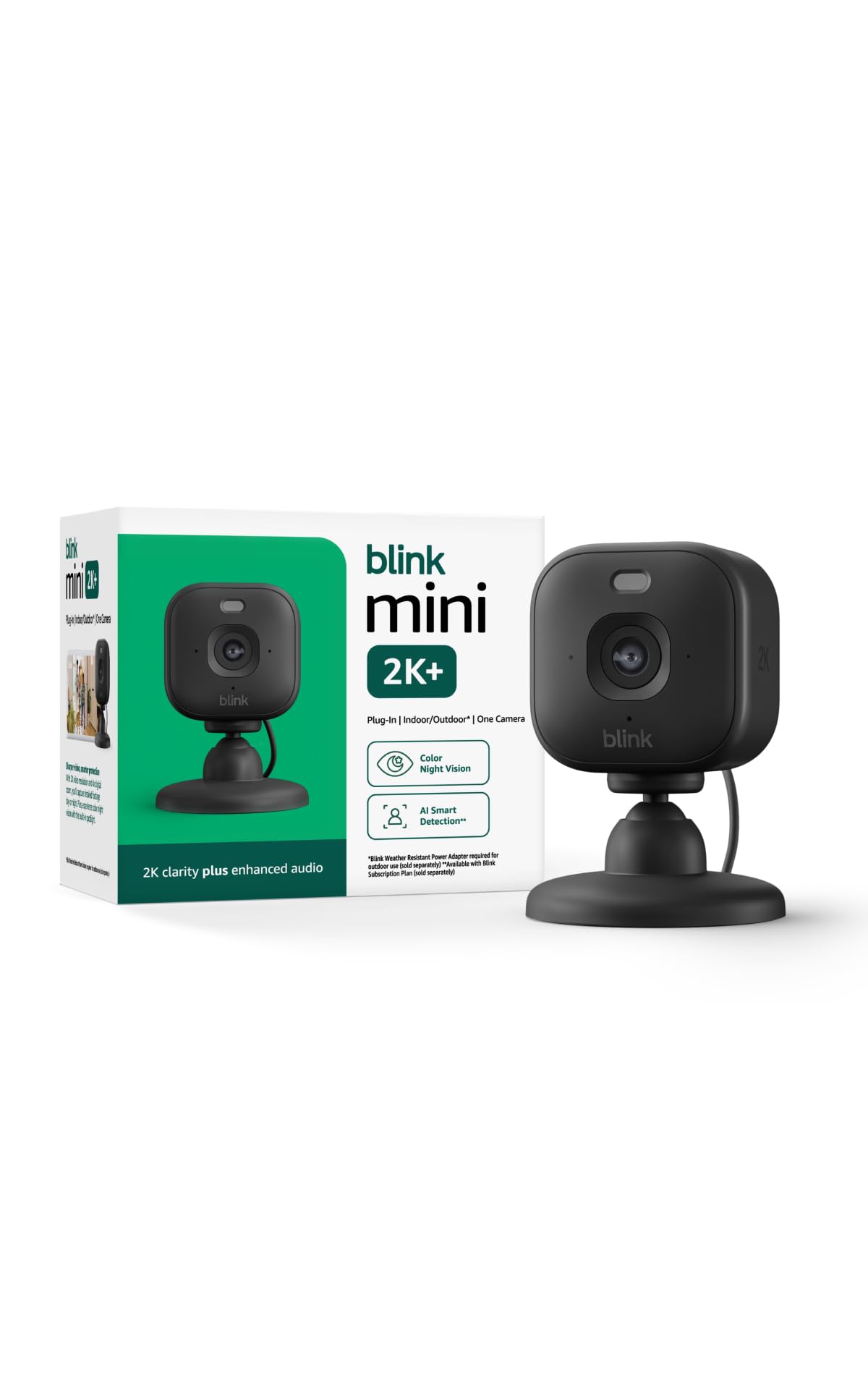 Blink Mini 2K+ (newest model) – Plug-in Home & Pet Indoor Security Camera with 2K video resolution, night vision, enhanced audio, motion detection – 2 cameras (Black)
