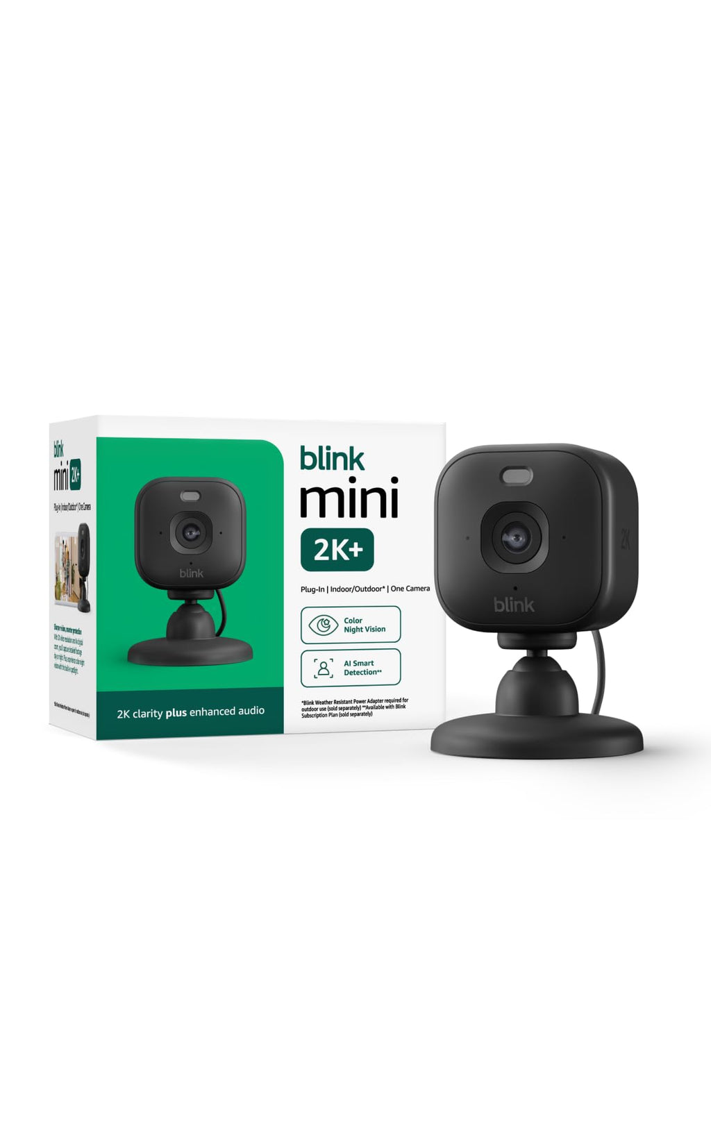 Blink Mini 2K+ (newest model) – Plug-in Home & Pet Indoor Security Camera with 2K video resolution, night vision, enhanced audio, motion detection – 2 cameras (Black)