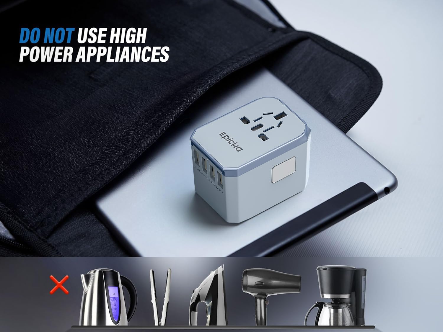 EPICKA Universal Travel Adapter, European Travel Plug Adapter (Not a Voltage Converter) - International Power Adapter Worldwide Charger with USB-C & 4 USB-A Ports, Travel Essentials (TA-105, Grey)
