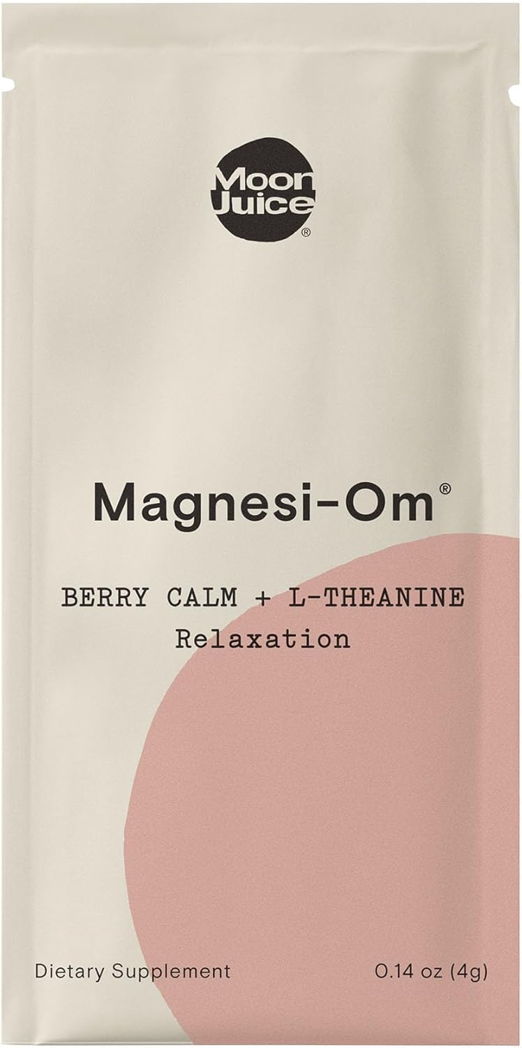 Moon Juice Magnesi-Om | Berry Calm + L-Theanine | for Natural Calm, Relaxation & Regularity | Magnesium Acetyl Taurinate, Gluconate, Citrate | Sugar Free Berry Flavor Sticks (2oz)