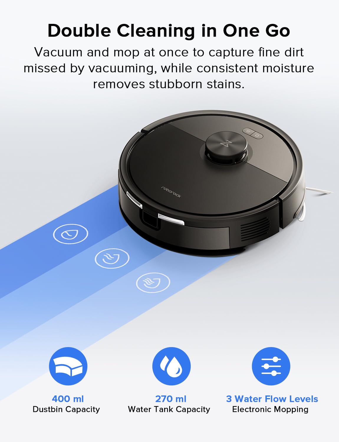 roborock Q5 Pro Robot Vacuum and Mop Combo, 5500Pa Powerful Suction, DuoRoller Brush, LiDAR Navigation, 3D Mapping, Robotic Cleaner for Dirt, Floors, Pet Hair, 240min Runtime, Smart No-Go Zone, Black