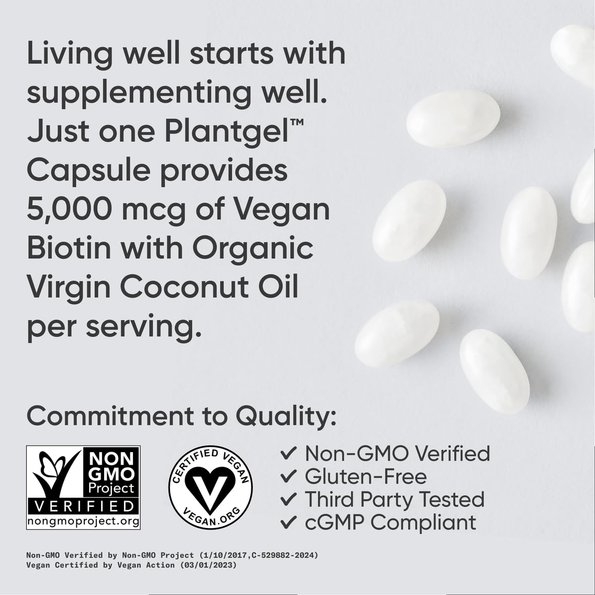 Sports Research® Biotin 10,000mcg with Organic Coconut Oil - Biotin (Vitamin B7) for Healthy Skin and Hair Support* - for Women and Men - Vegan, Non-GMO, Gluten & Soy-Free - 120 Veggie Softgels