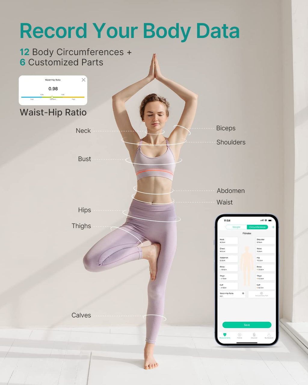 FITINDEX Smart Scale for Body Weight, Scale with BMI, Body Fat, Muscle Mass, Digital, Bathroom, Weighing, Bluetooth, Body Composition Monitor Health Analyzer with App, 400lb, Black