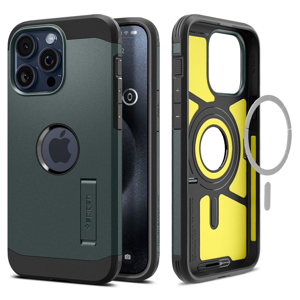 Spigen Tough Armor MagFit Designed for iPhone 15 Case (2023) [Kickstand] [Military-Grade Protection] Compatible with MagSafe - Black