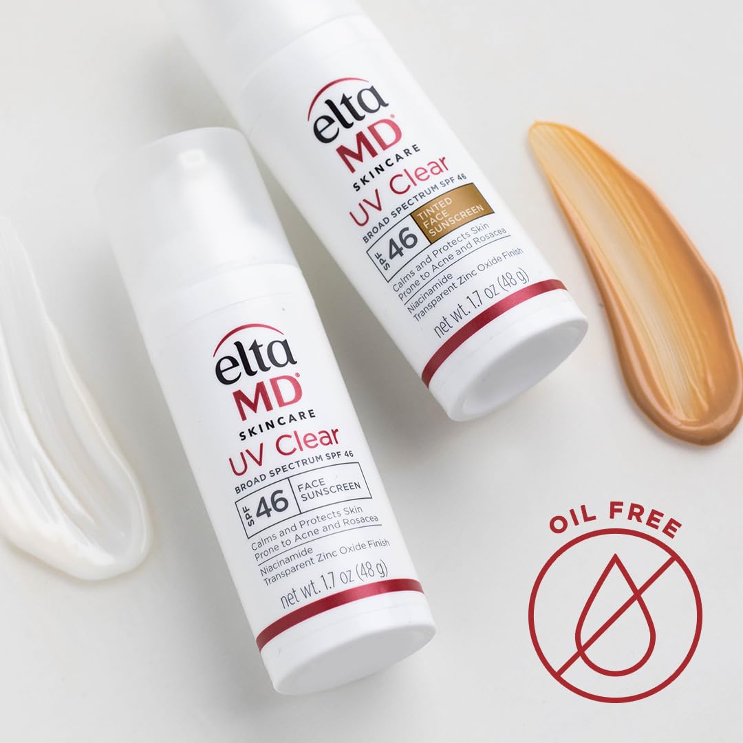 EltaMD UV Clear Tinted Face Sunscreen SPF 46, Oil Free Sunscreen for Sensitive Skin with Zinc Oxide, Dermatologist Recommended