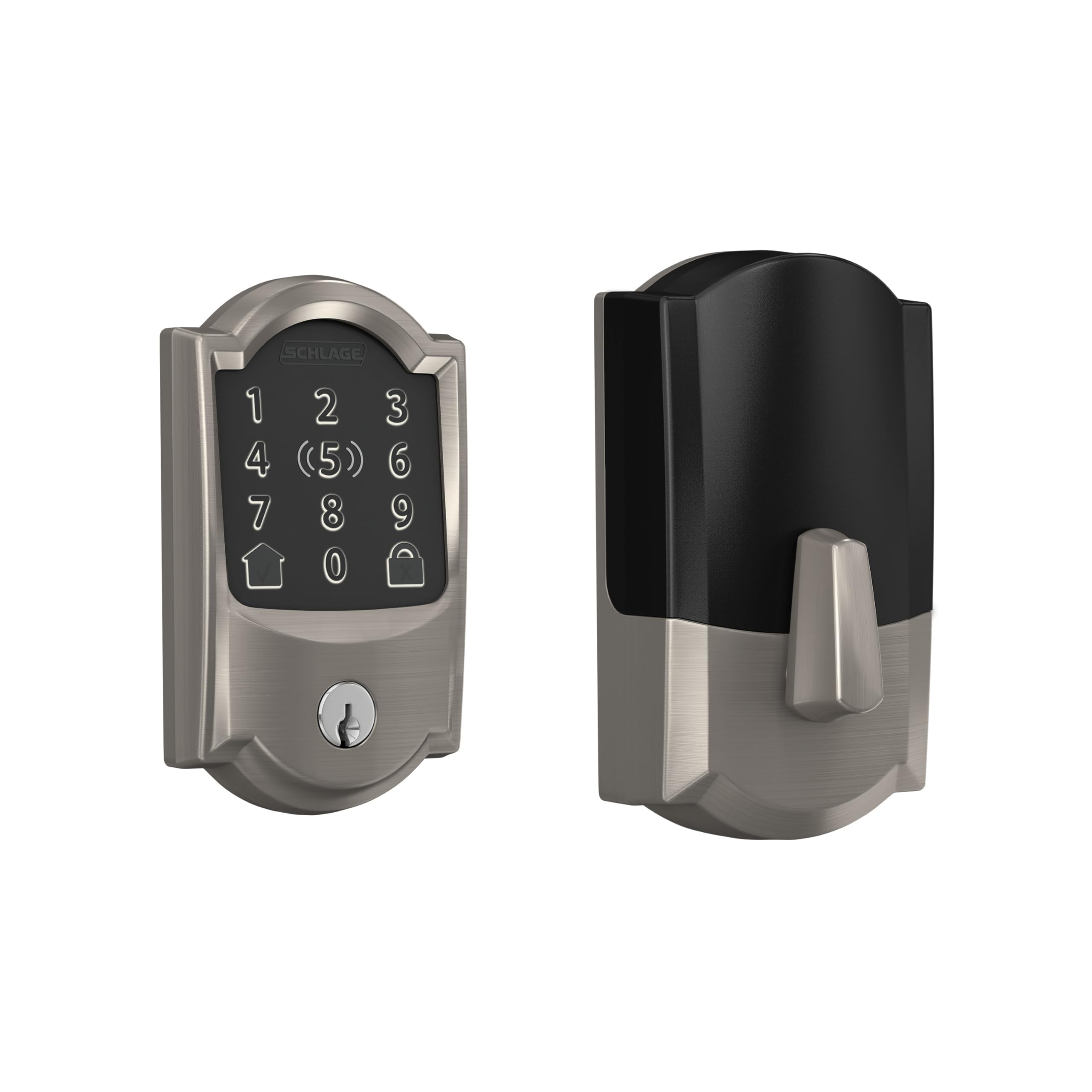 Schlage Encode Plus Smart Wi-Fi Lock for Front Door, Keyless Entry Deadbolt, Unlock with Apple Watch, Built-in WiFi and App Control, Easy Install, Alexa & Apple HomeKit Compatible, Satin Nickel