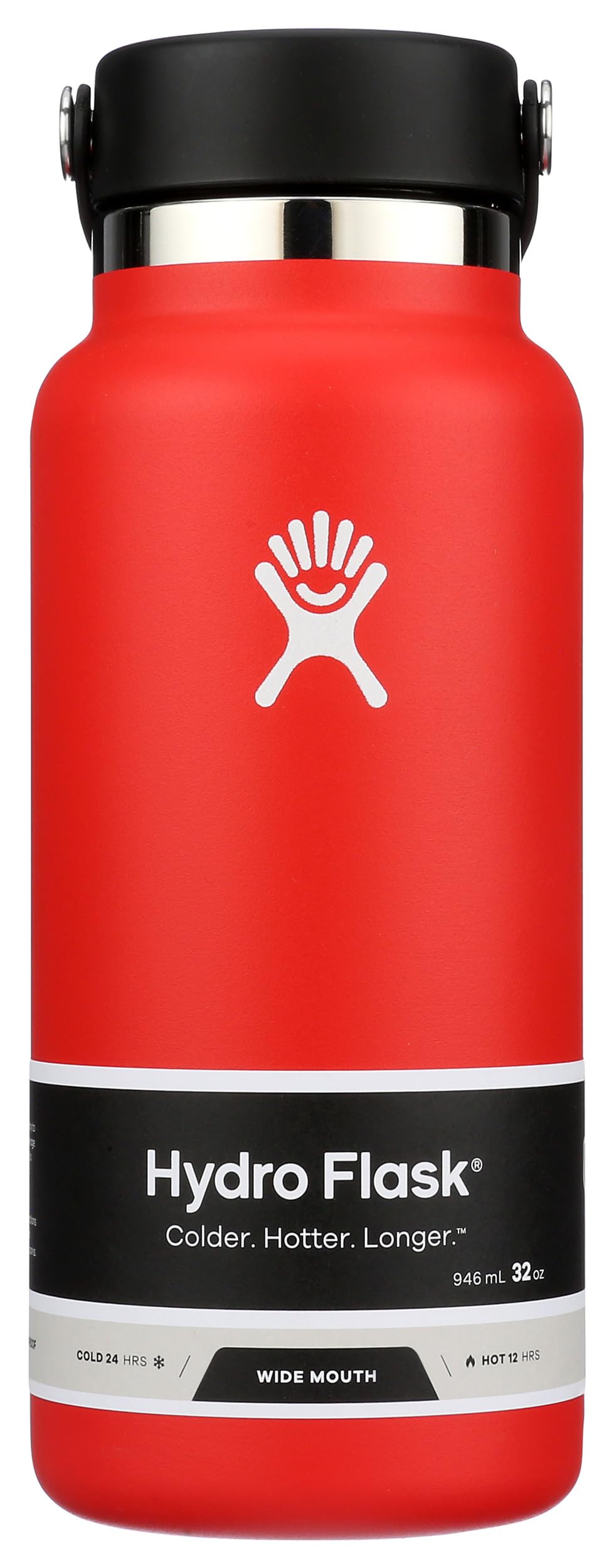 Hydro Flask Water Bottle - Insulated Stainless Steel - Wide Mouth Flex Lid, Non Spill, Leakproof and Refillable in 32 Oz White