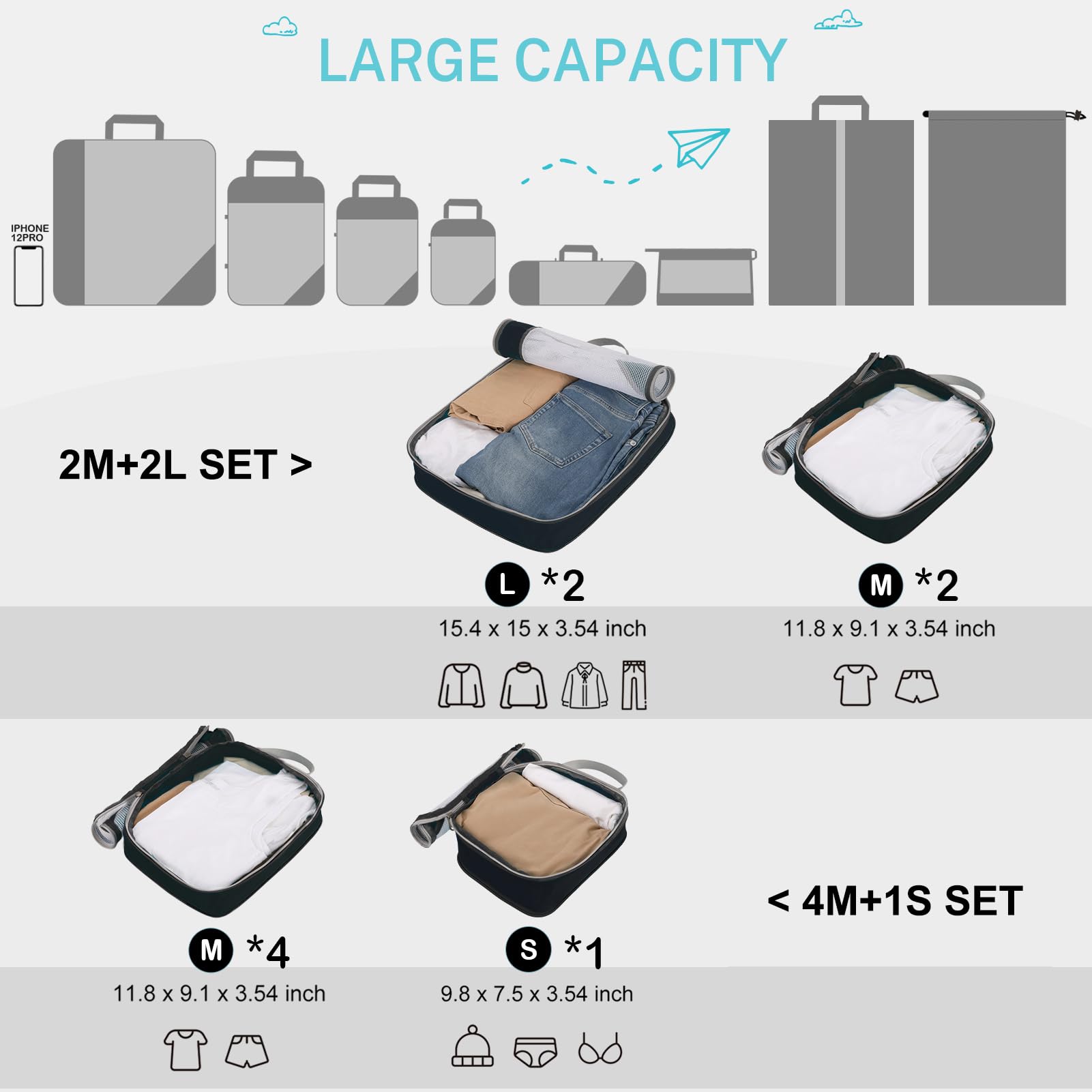 Compression Packing Cubes, Gonex Extensible Storage Mesh Bags Organizers