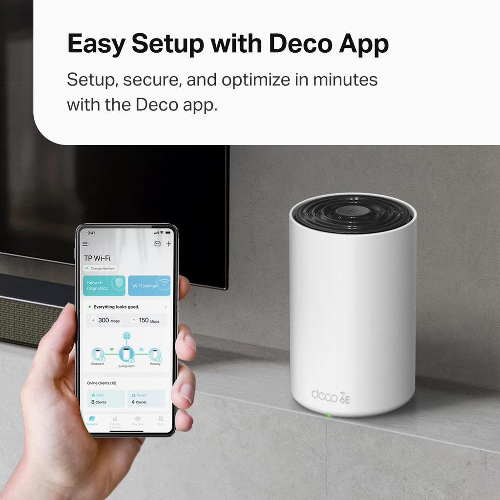 TP-Link Deco XE75 AXE5400 Tri-Band WiFi 6E Mesh System - Wi-Fi up to 7200 Sq.Ft, Engadget Rated Best Mesh for Most People, Replaces WiFi Router and Extender, AI-Driven Mesh New 6GHz Band, 3-Pack