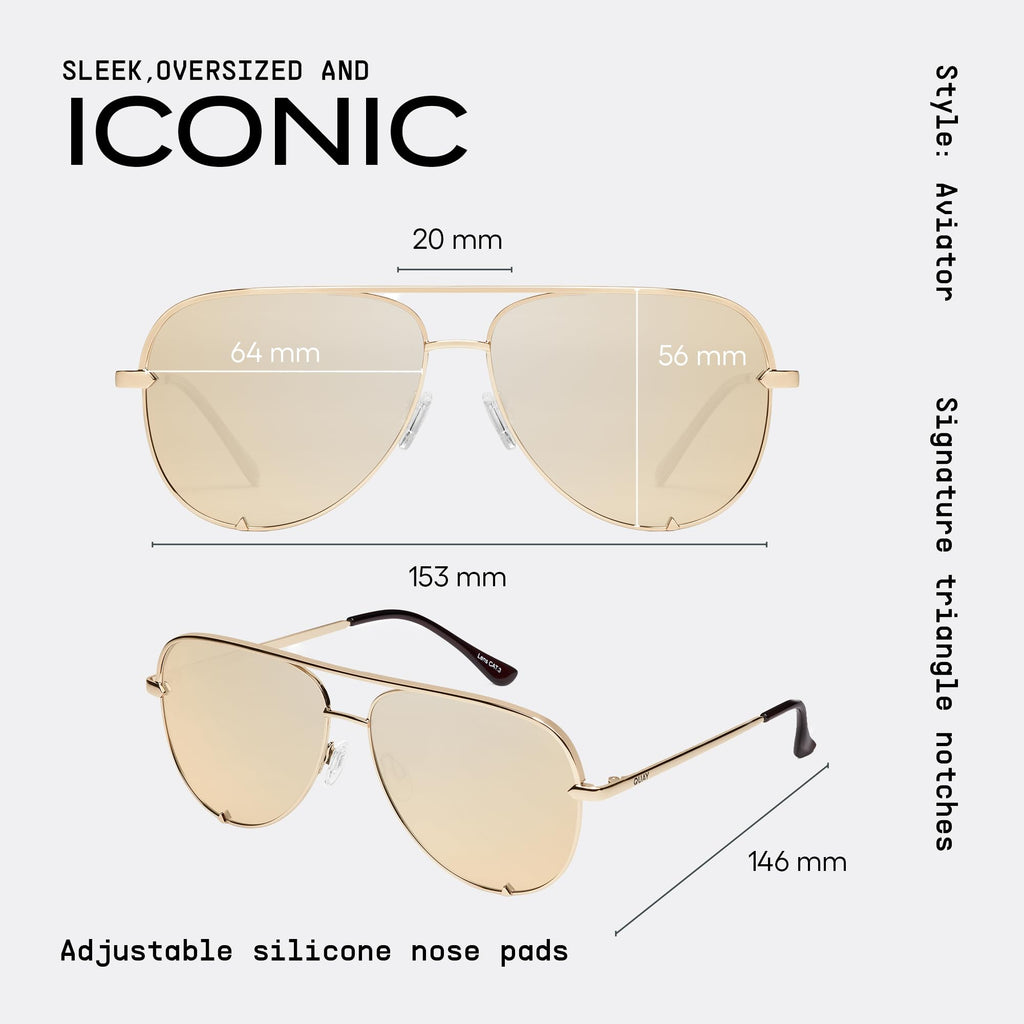 QUAY High Key Polarized Aviator Sunglasses, Oversized, Stylish Sunglasses with UV Protection, Unisex Aviators for Men & Women