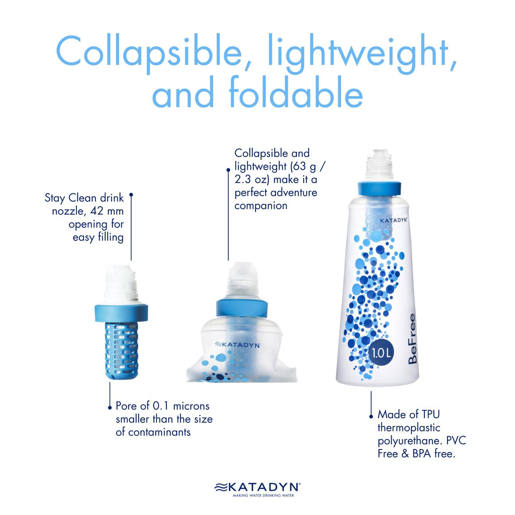 Katadyn BeFree 1.0L Ultralight Collapsible Water Filter Bottle for Hiking, Camping, Backpacking